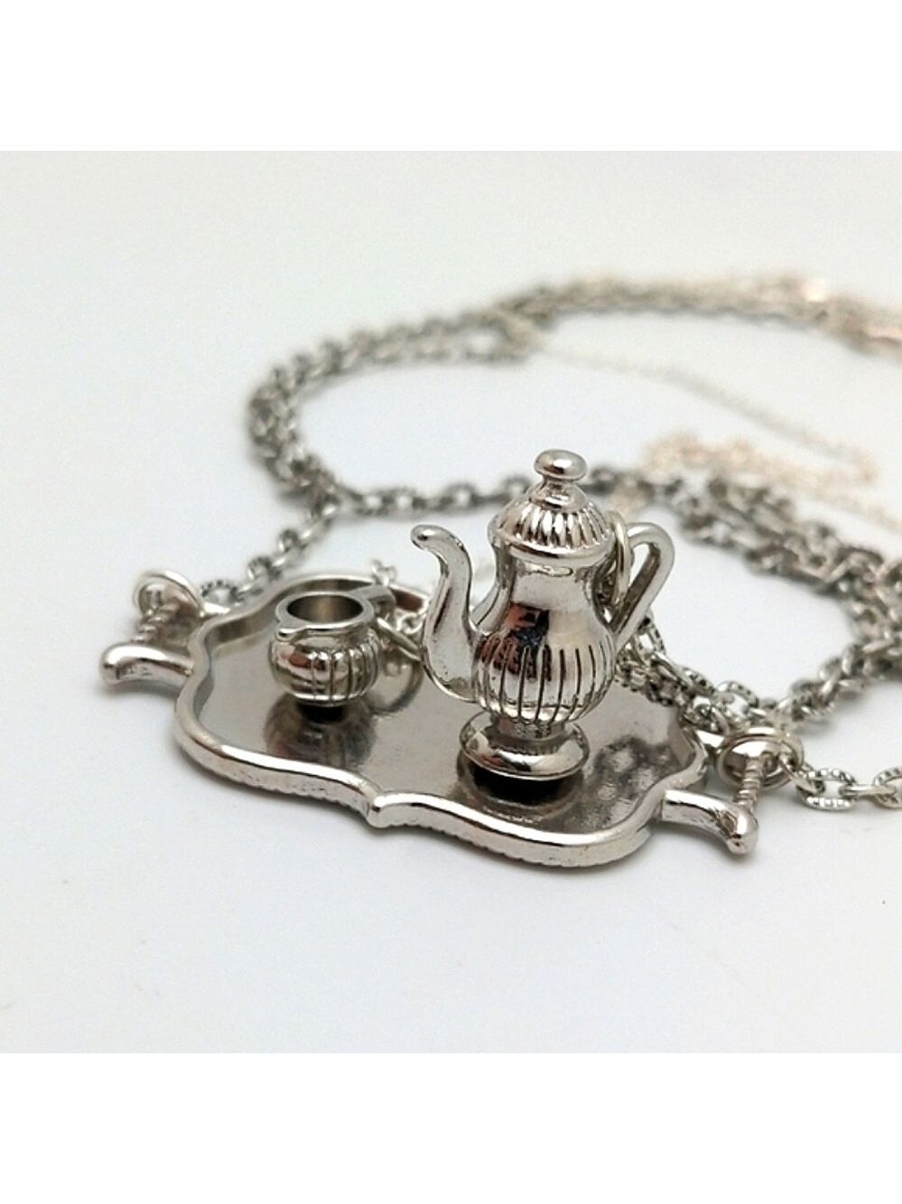 Layered Silver Bridgerton Tea Set Necklace